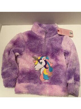 Seven Apparel Jacket Coat  Girls 3T Plush Fleece Quarter Zipper Purple Unicorn